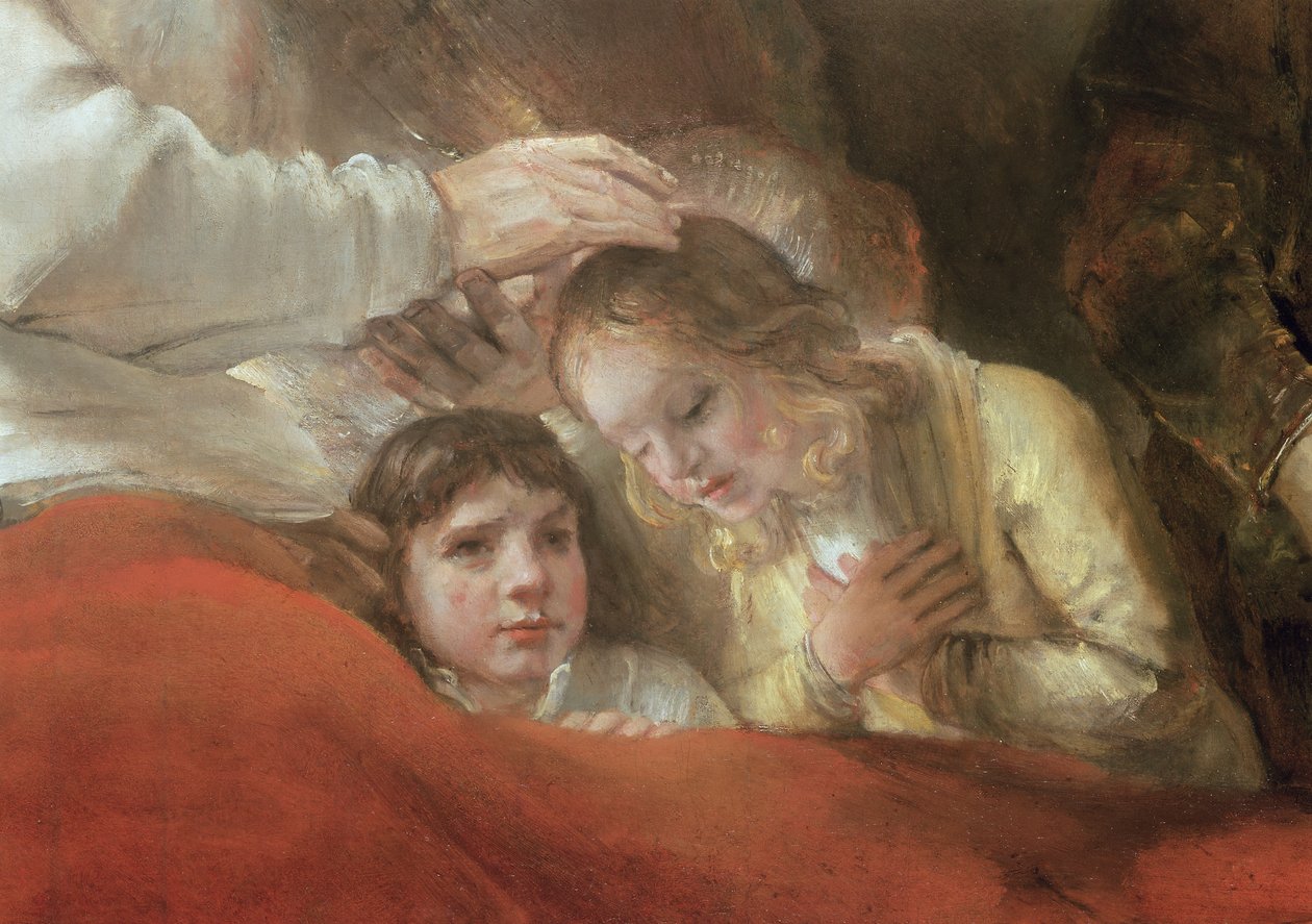 Jakob zegent de zonen van Jozef (detail) door Rembrandt van Rijn