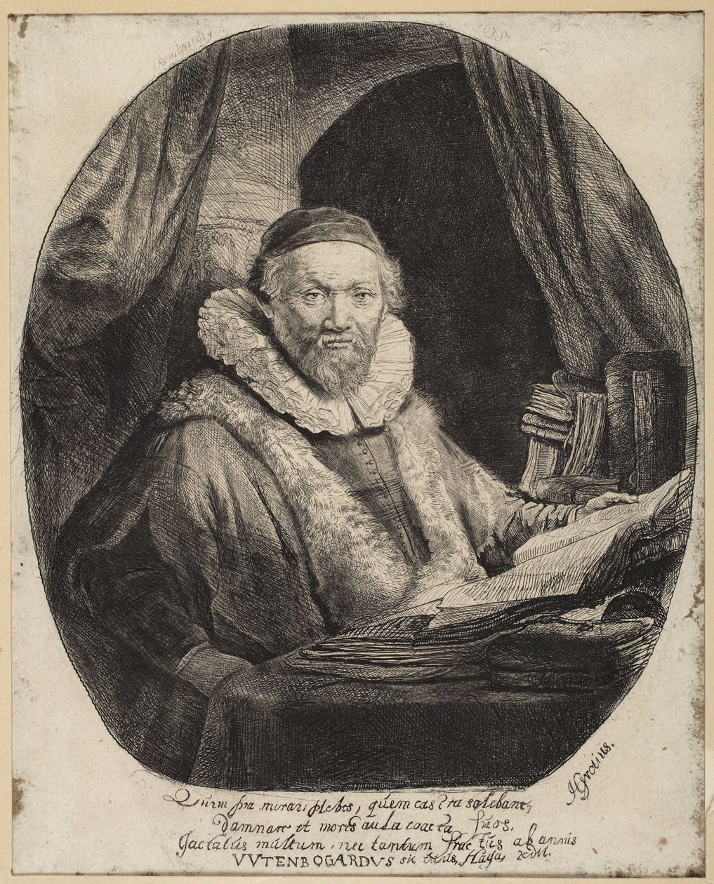 Jan Uytenbogaert, predikant van de Remonstranten door Rembrandt van Rijn