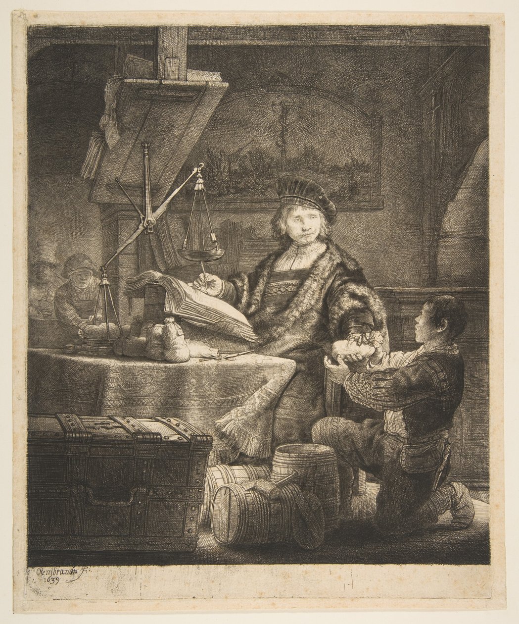 Jan Uytenbogaert De goudweger, 1639 door Rembrandt van Rijn