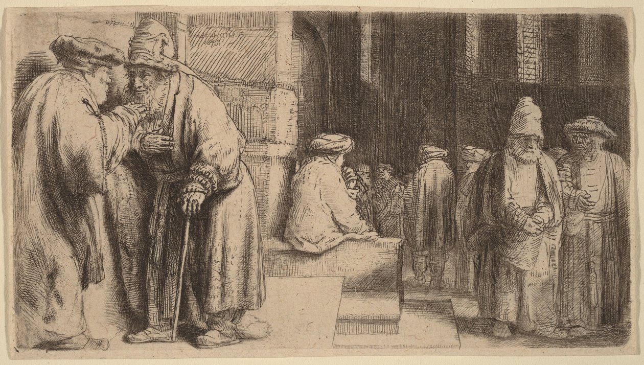 Joden in de synagoge door Rembrandt van Rijn