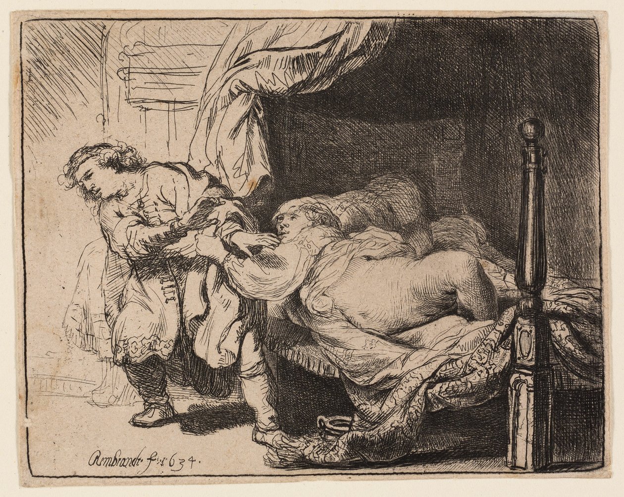 Jozef en Potifars vrouw door Rembrandt van Rijn