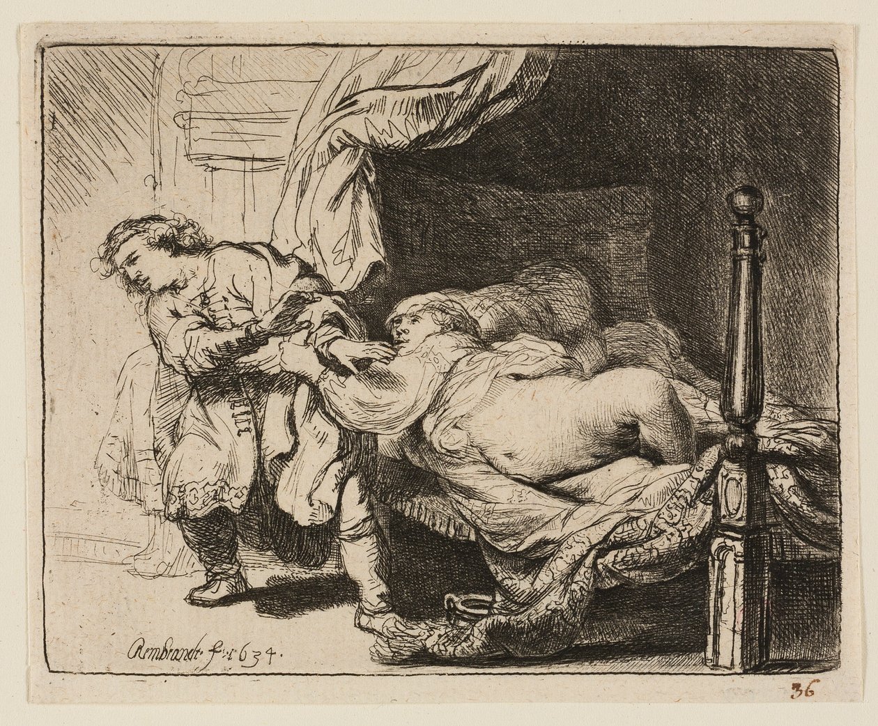 Jozef en Potifars vrouw door Rembrandt van Rijn