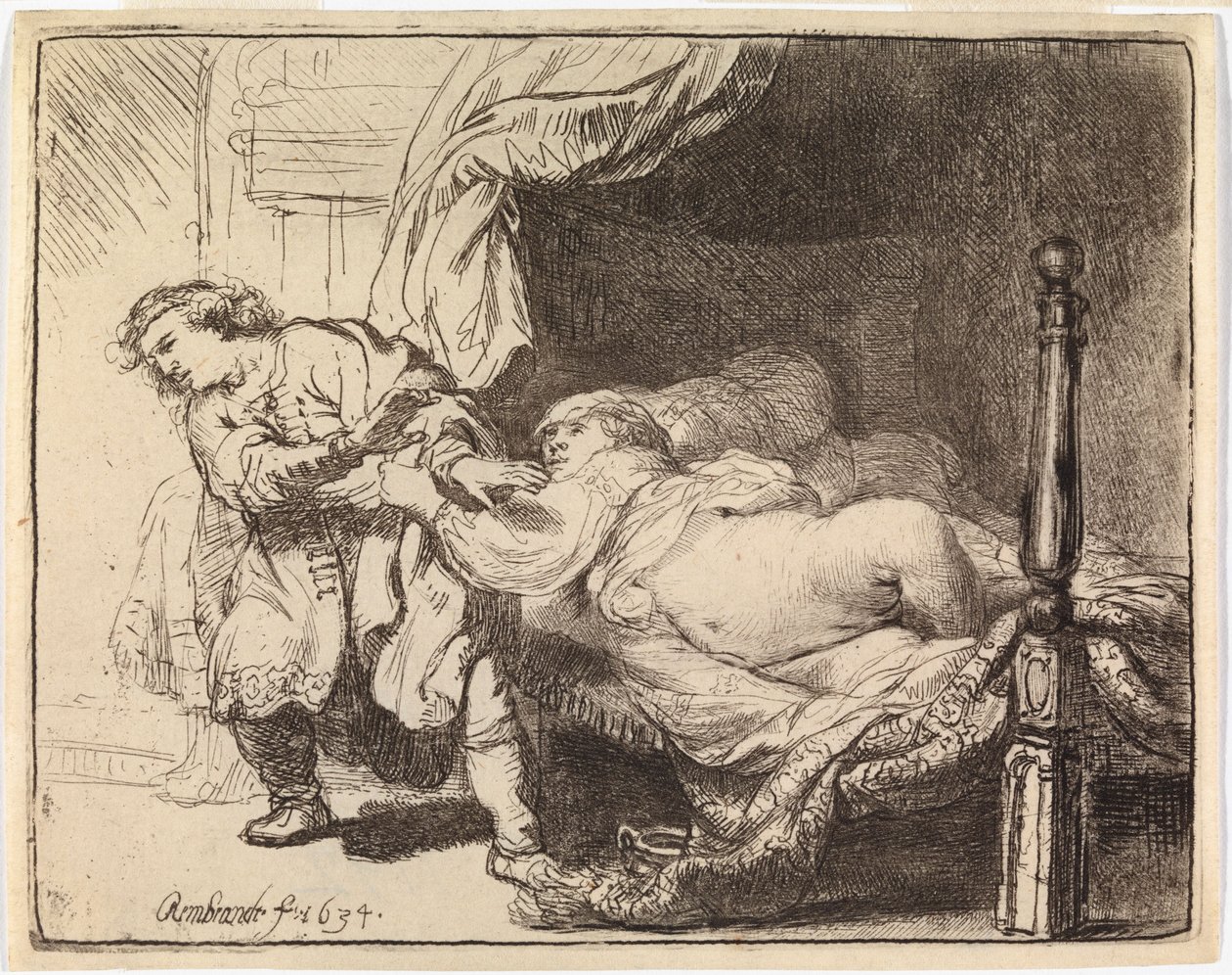 Jozef en de vrouw van Potifar door Rembrandt van Rijn