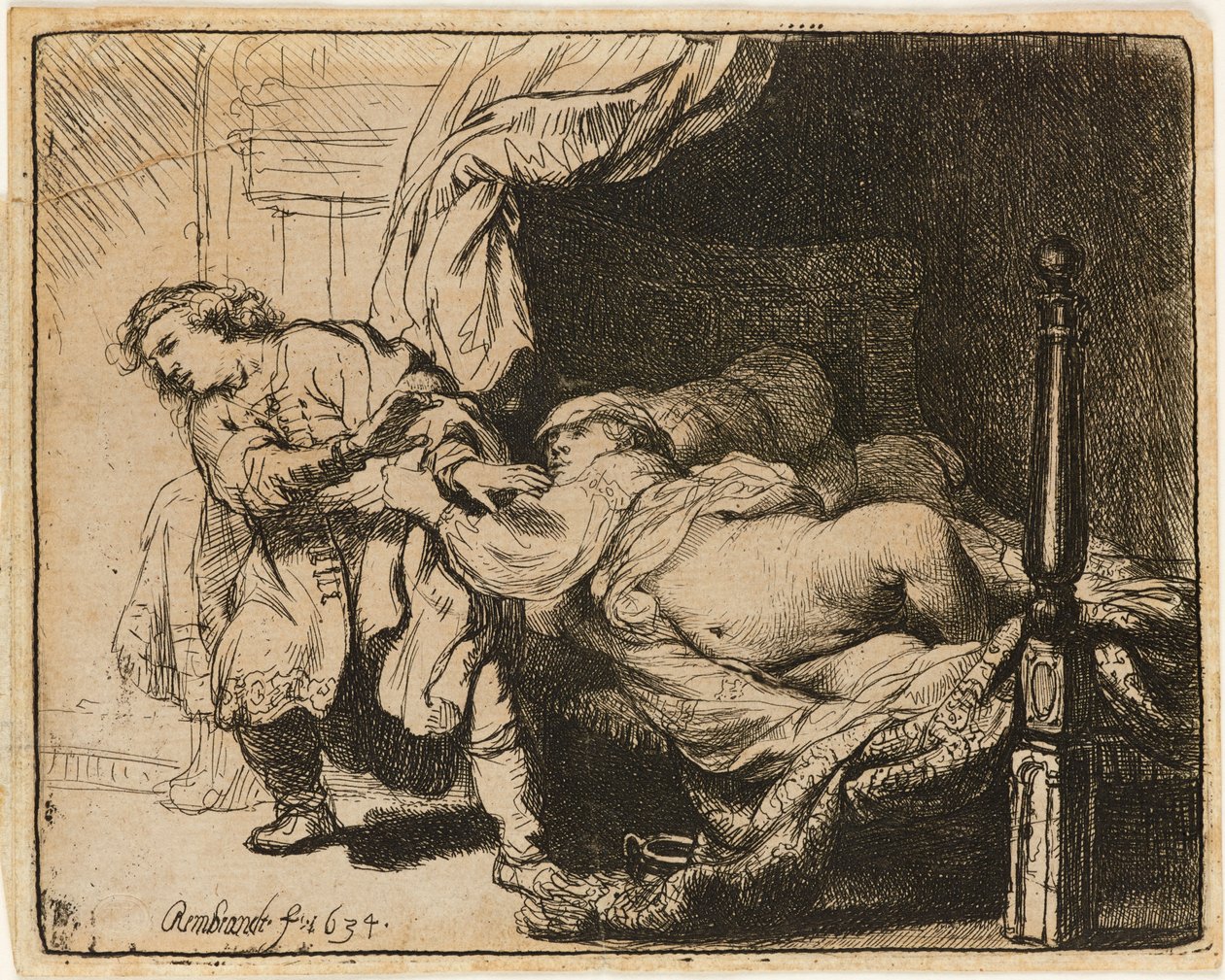 Jozef en de vrouw van Potifar [Gen. 39: 7-12], 1634 door Rembrandt van Rijn