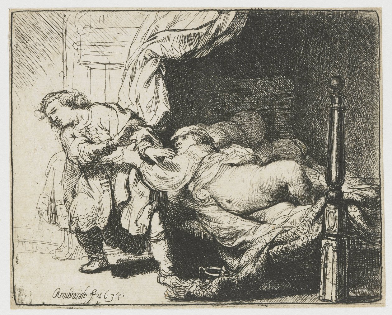 Jozef en de vrouw van Potifar door Rembrandt van Rijn