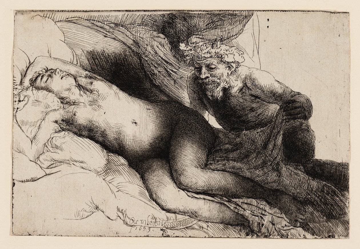 Jupiter en Antiope: De Grotere Plaat door Rembrandt van Rijn