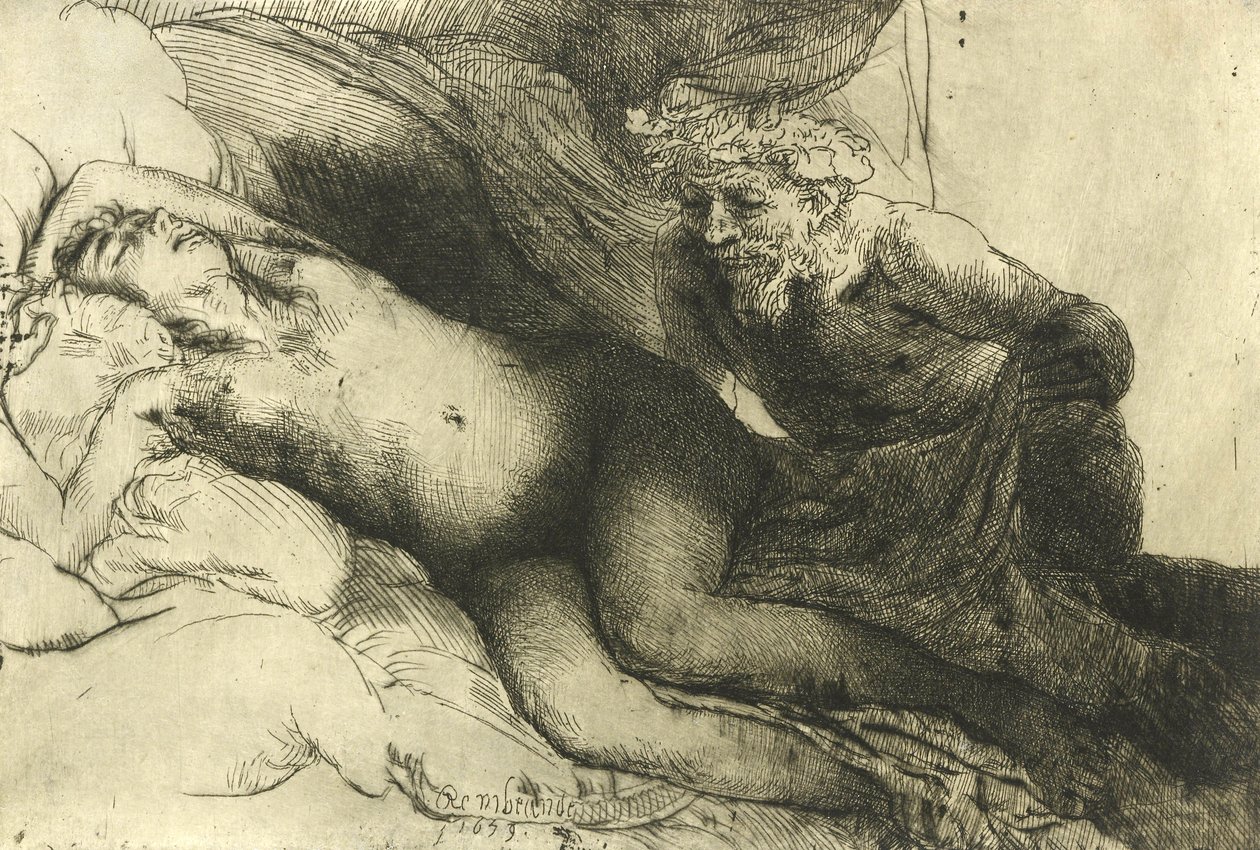 Jupiter en Antiope, ca. 1659 door Rembrandt van Rijn