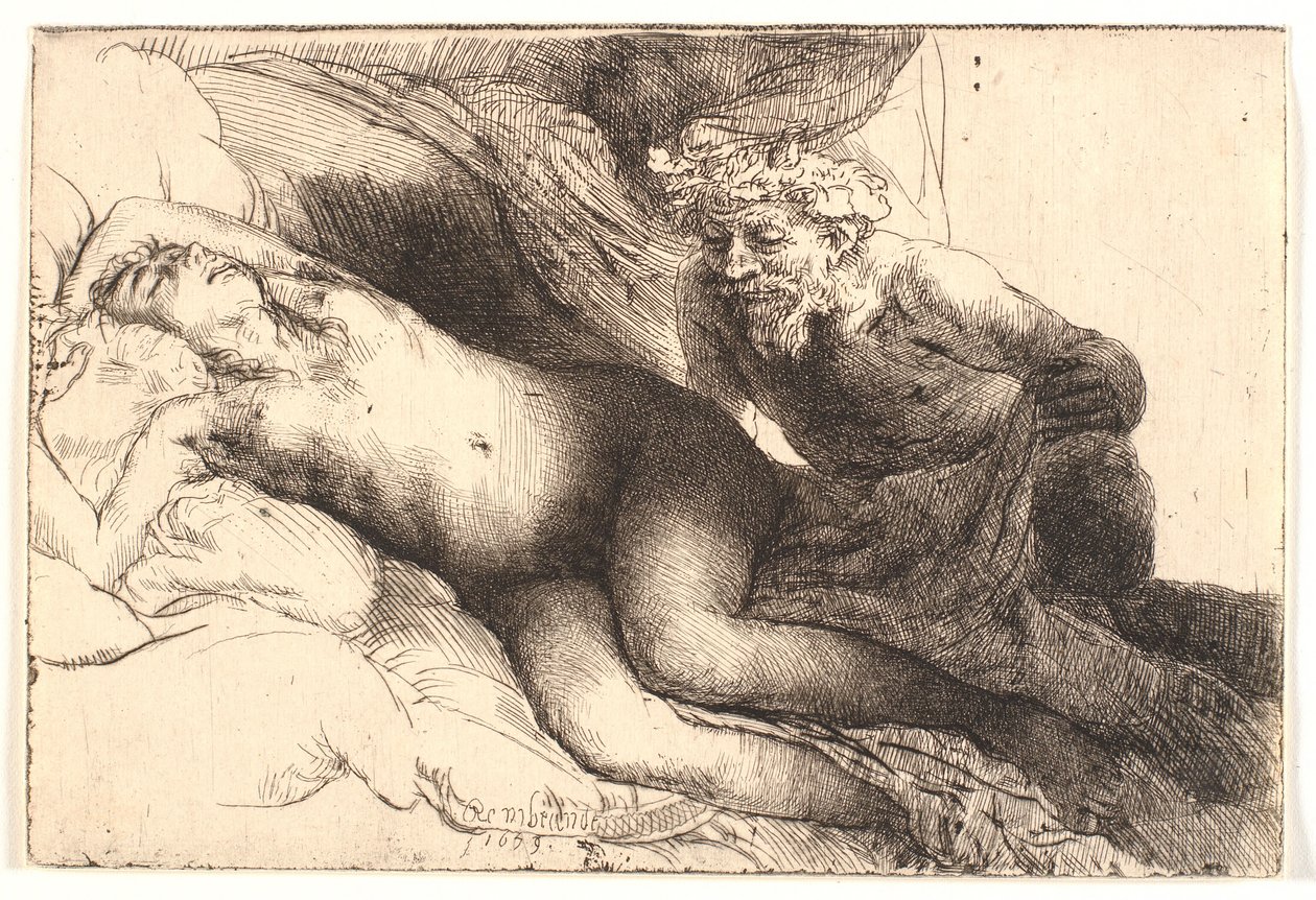 Jupiter en Antiope: de Grotere Plaat door Rembrandt van Rijn