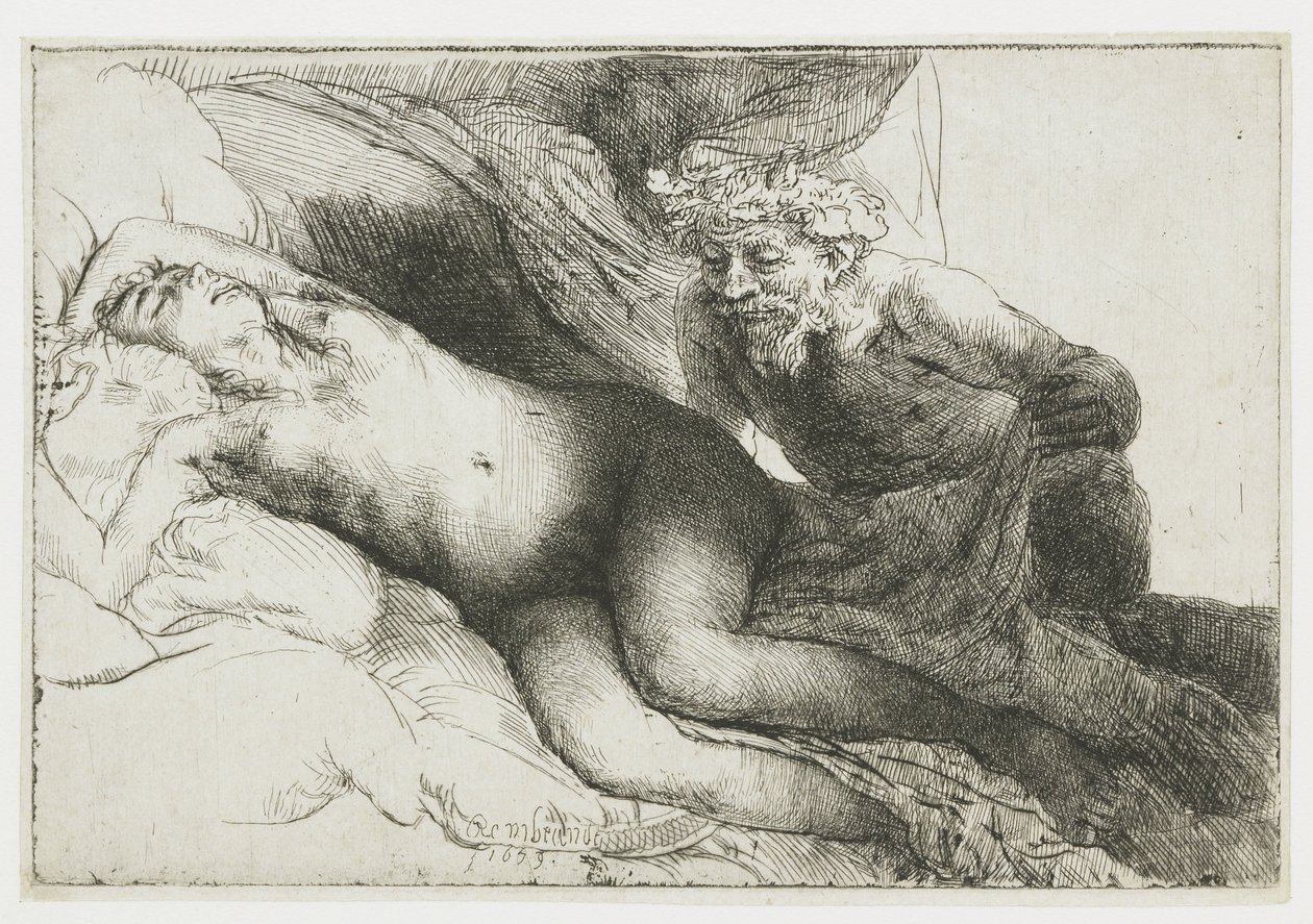 Jupiter en Antiope: de grotere plaat door Rembrandt van Rijn