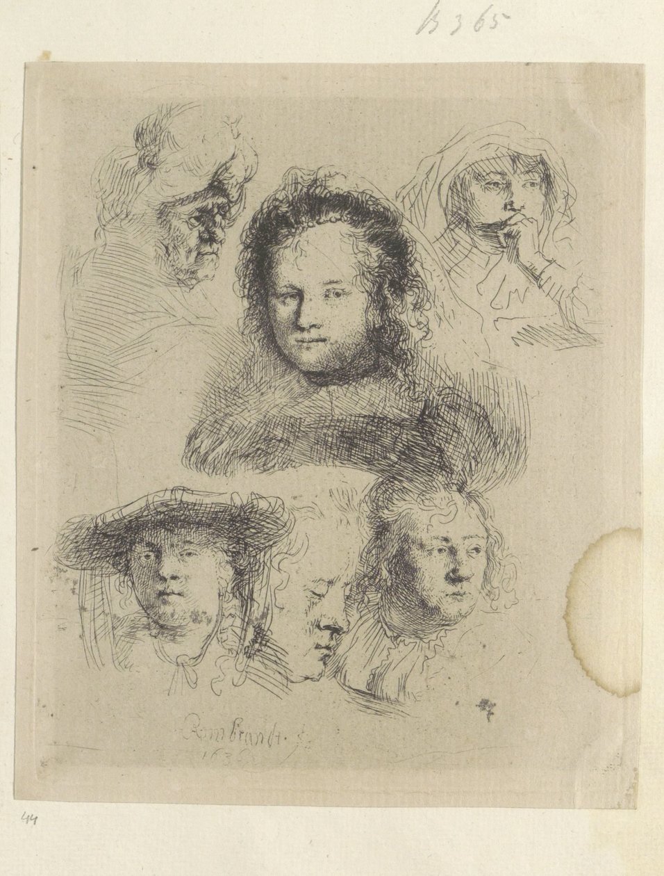 Kopstudies van Saskia en anderen door Rembrandt van Rijn