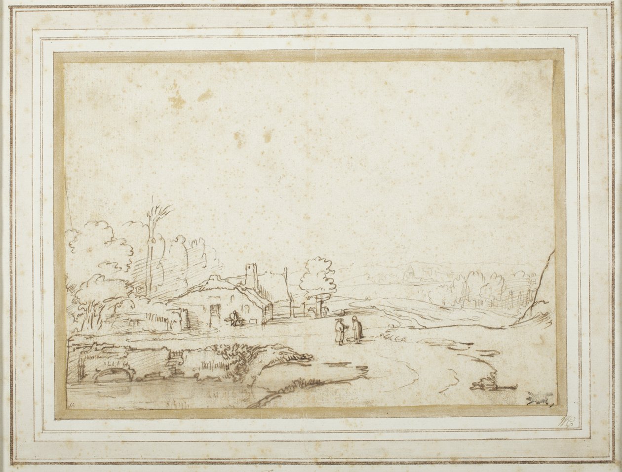 Landschap met een deel van een vijver door Rembrandt van Rijn
