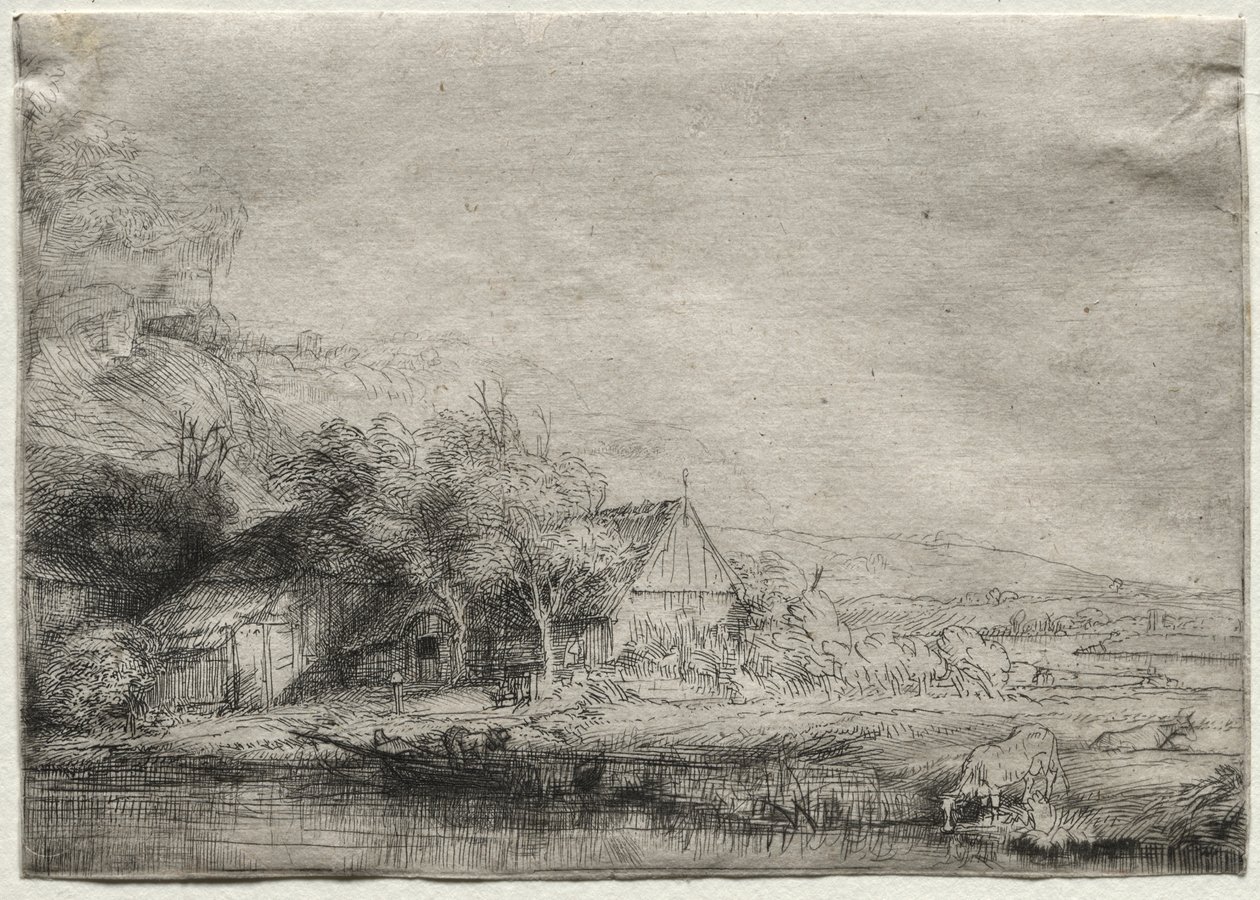 Landschap met een Koe door Rembrandt van Rijn