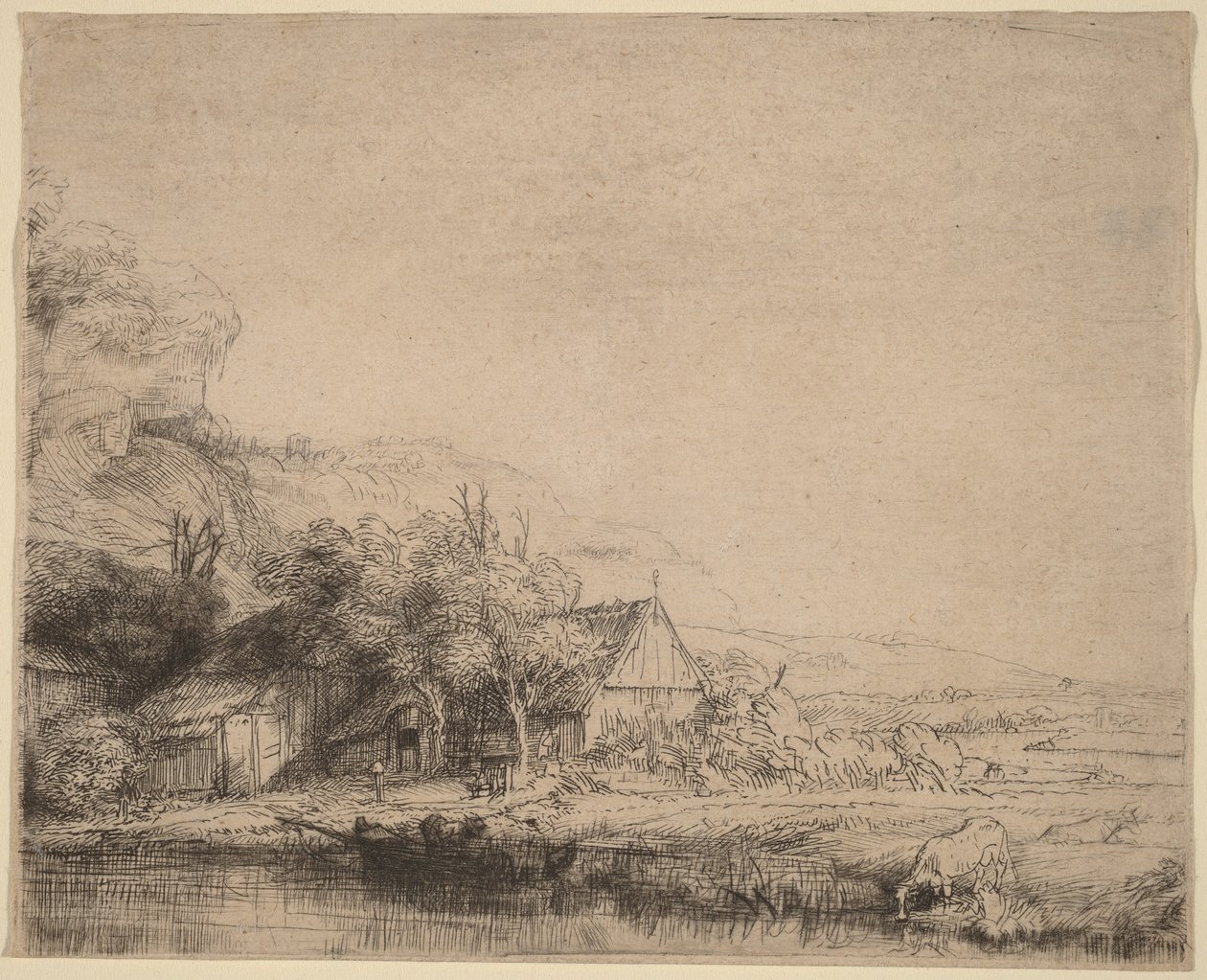 Landschap met een koe door Rembrandt van Rijn