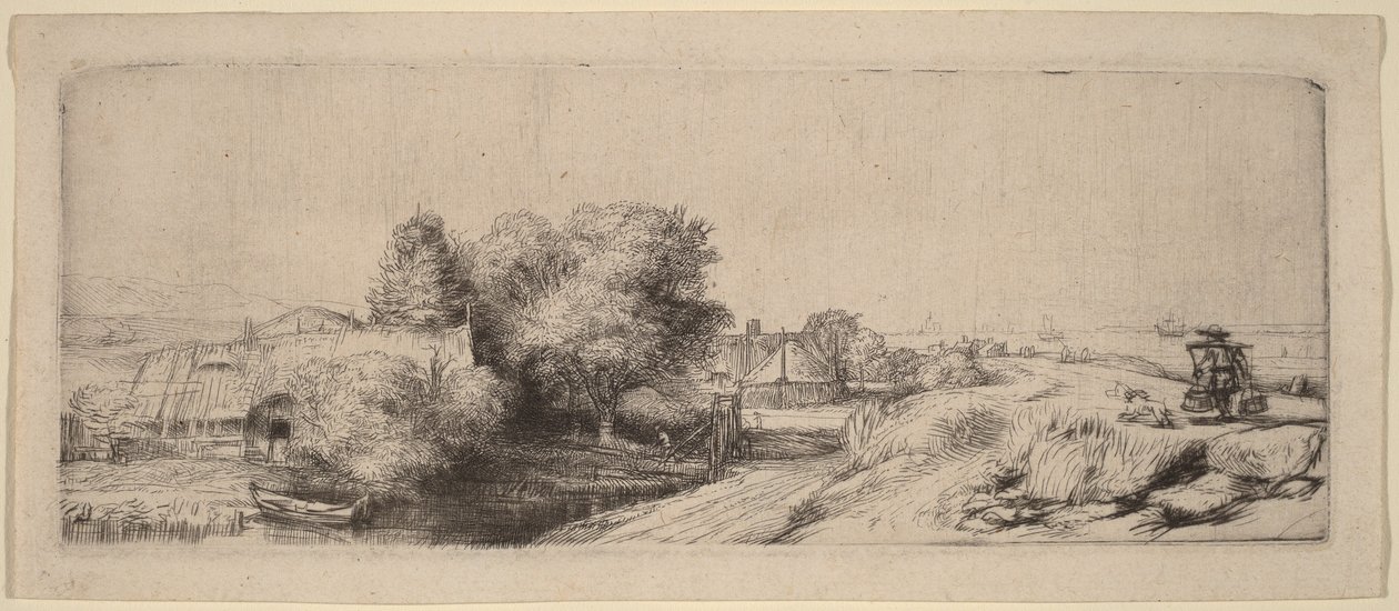 Landschap met een melkboer door Rembrandt van Rijn