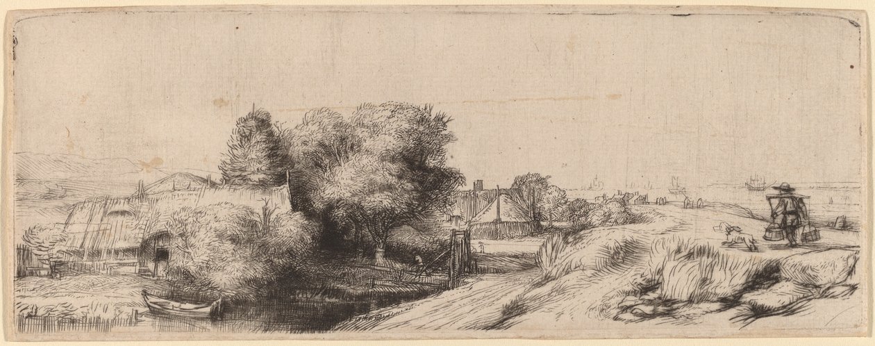 Landschap met een melkboer door Rembrandt van Rijn