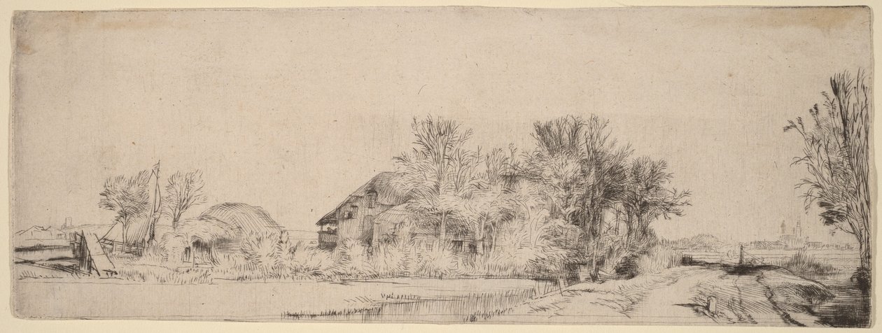 Landschap met een weg langs een kanaal door Rembrandt van Rijn