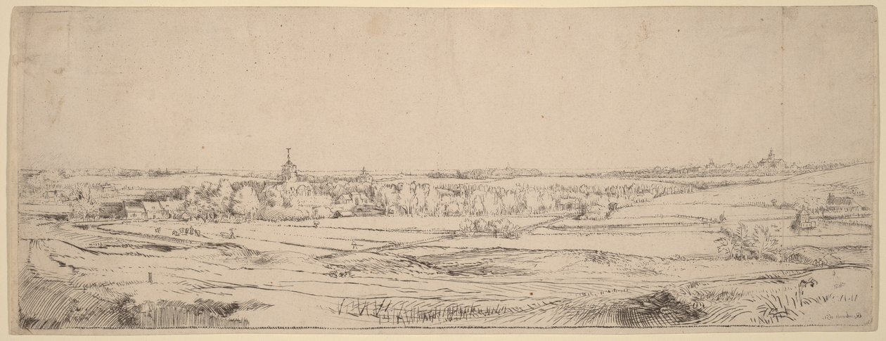 Landschap met uitzicht op Haarlem (Het Goudweegersveld) door Rembrandt van Rijn