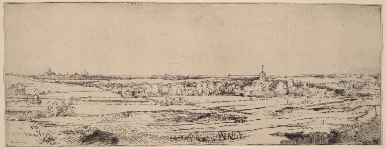 Landschap met uitzicht op Haarlem (Het Goudweegersveld) door Rembrandt van Rijn