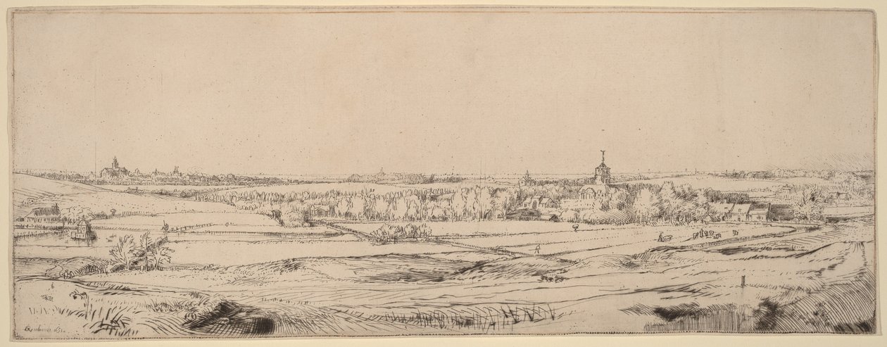 Landschap met uitzicht op Haarlem (Het Goudweegersveld) door Rembrandt van Rijn