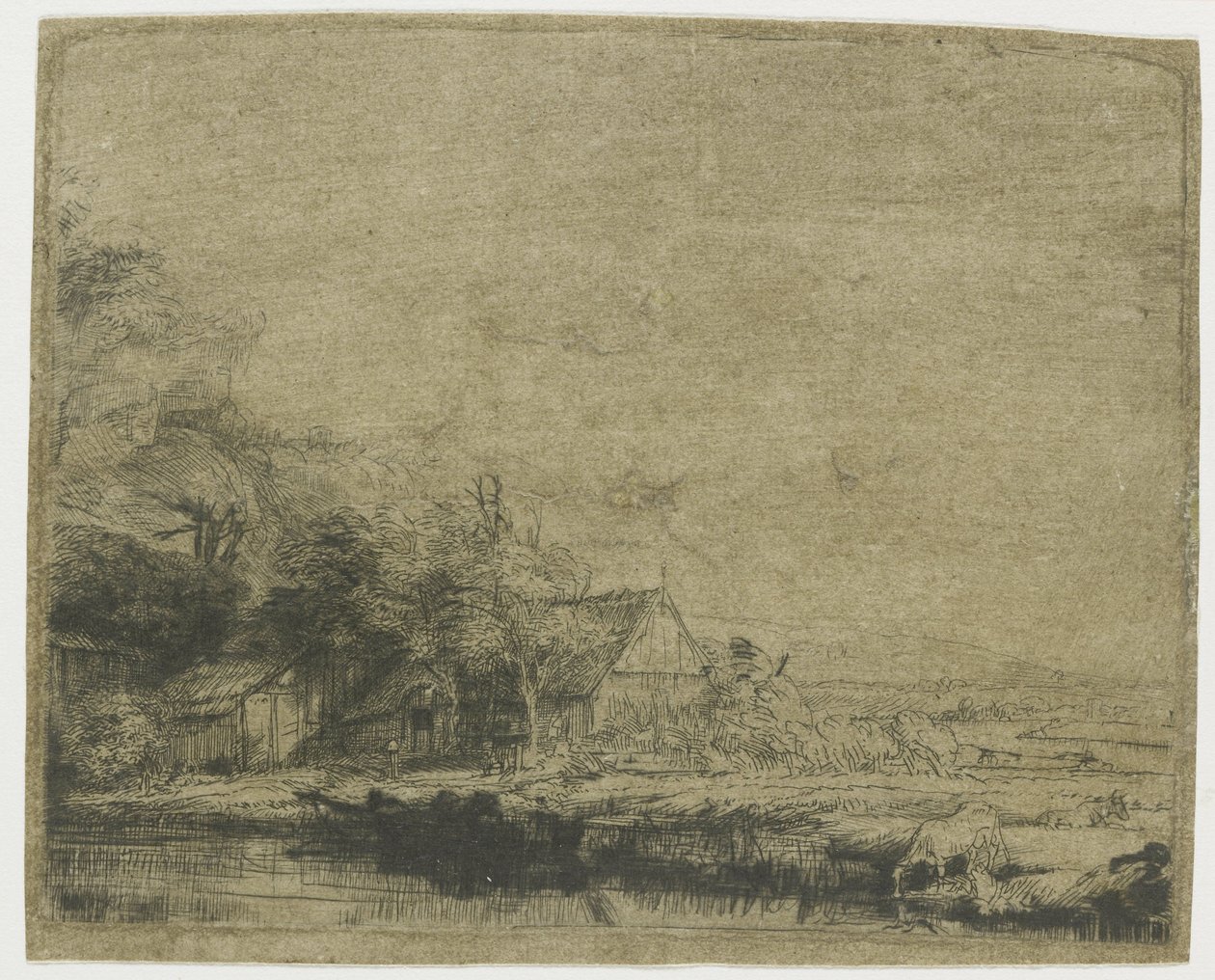 Landschap met een drinkende koe door Rembrandt van Rijn
