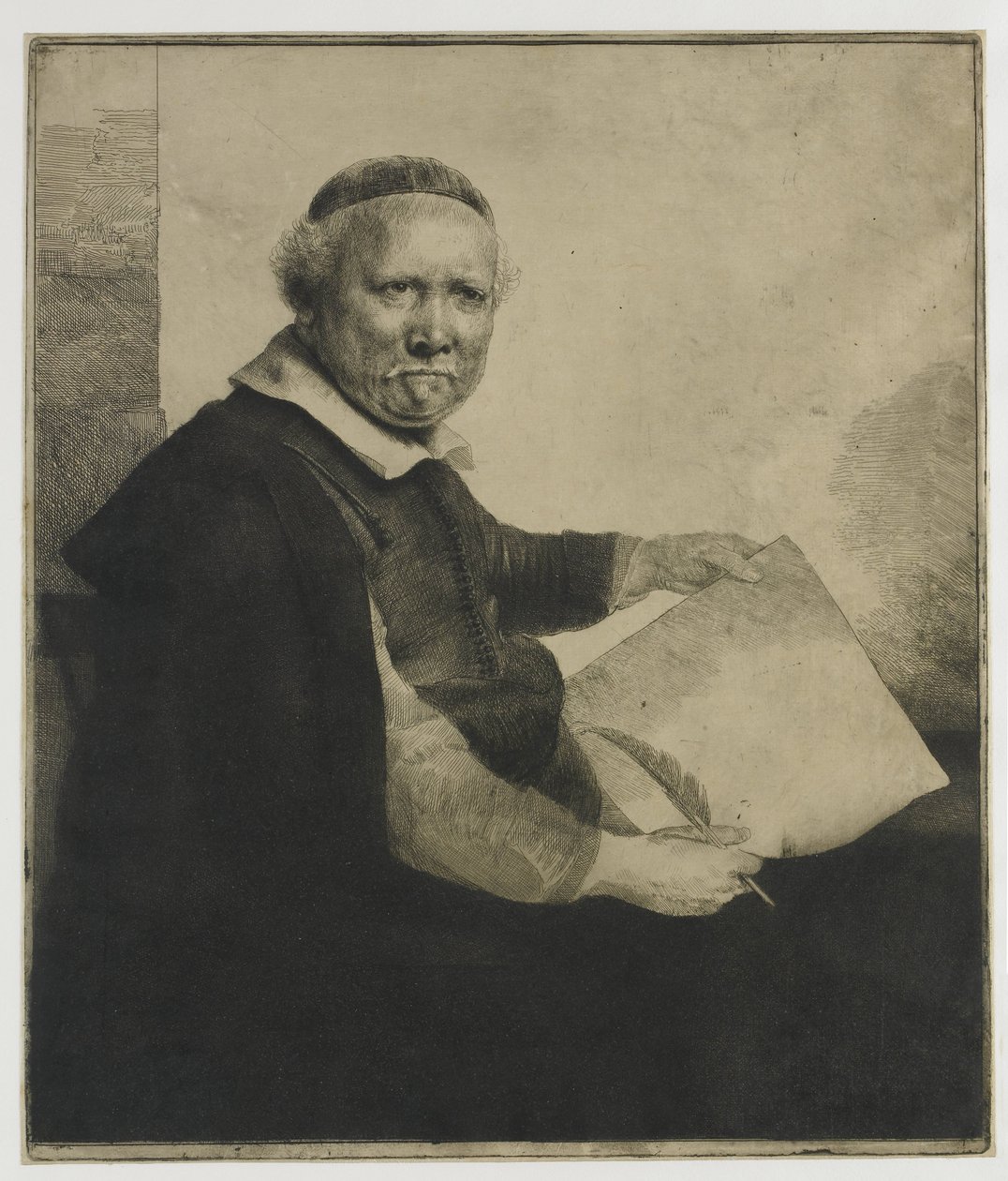 Lieven Willemsz. van Coppenol, schrijfmeester: de grotere plaat door Rembrandt van Rijn