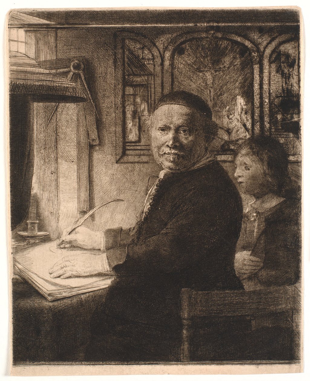 Lieven Williemsz van Coppenol, schrijfmeester: de kleinere plaat door Rembrandt van Rijn