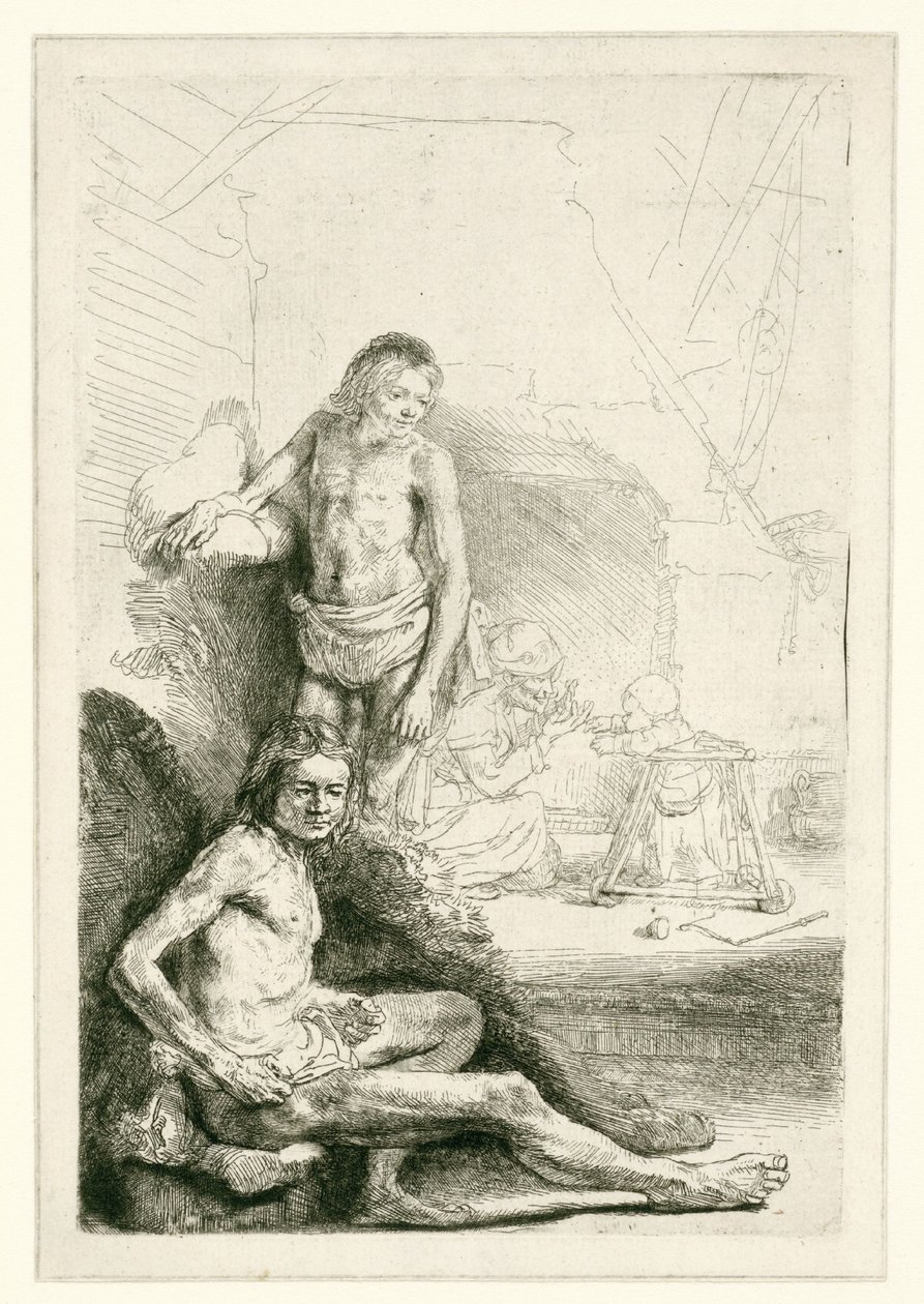 Mannelijk naakt, zittend en staand door Rembrandt van Rijn