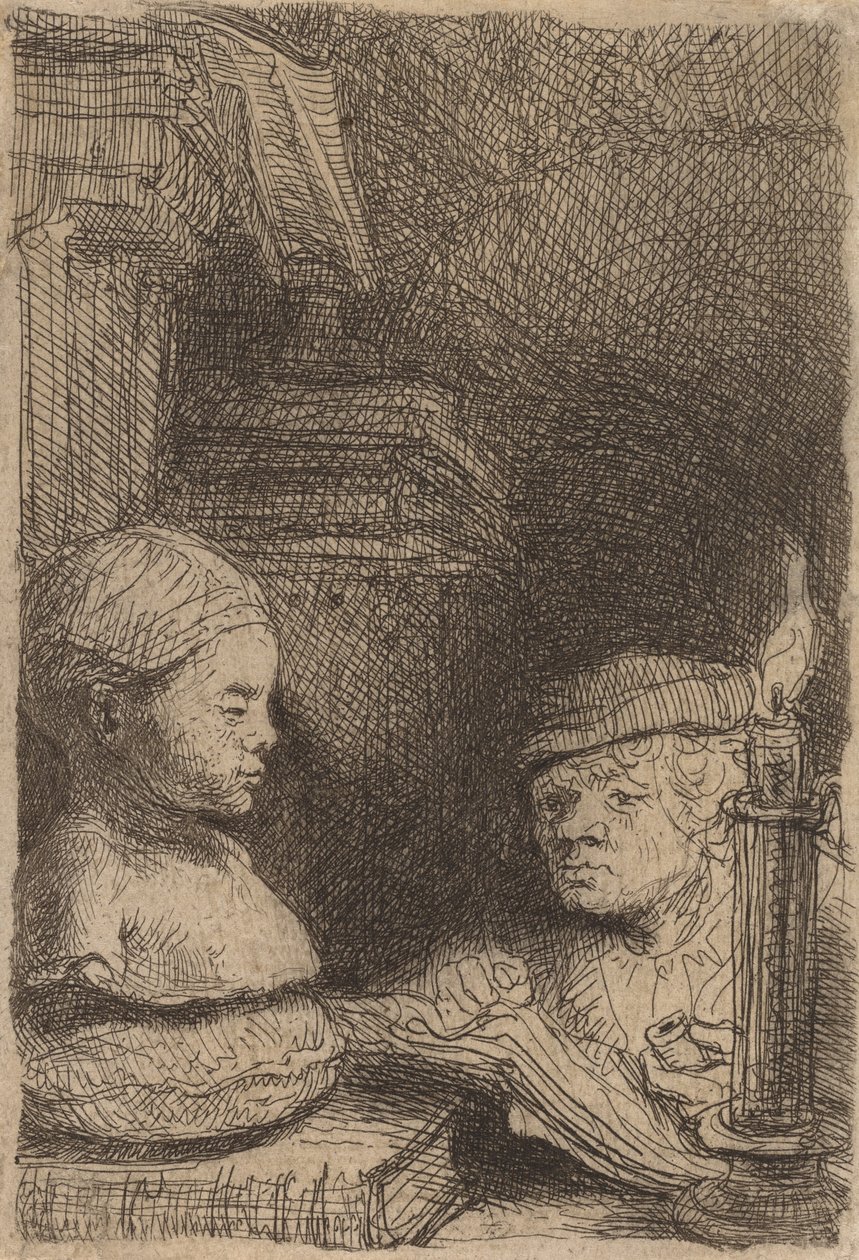 Man die tekent van een gipsafgietsel, ca. 1641 door Rembrandt van Rijn