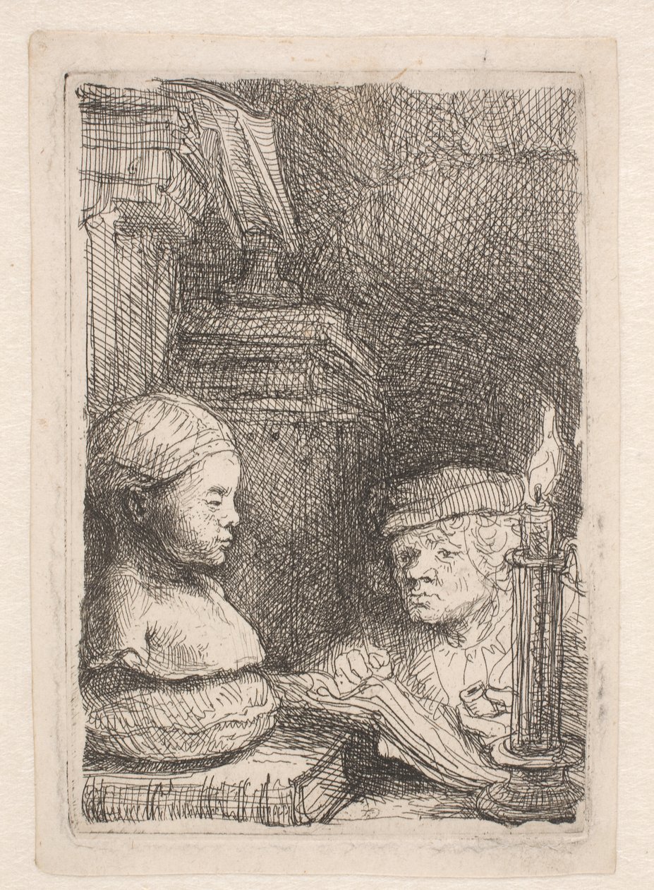 Man die een afgietsel tekent door Rembrandt van Rijn