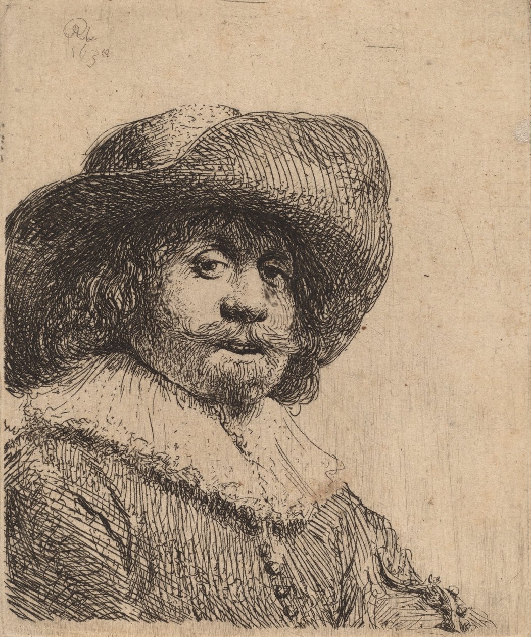 Man met een breedgerande hoed door Rembrandt van Rijn