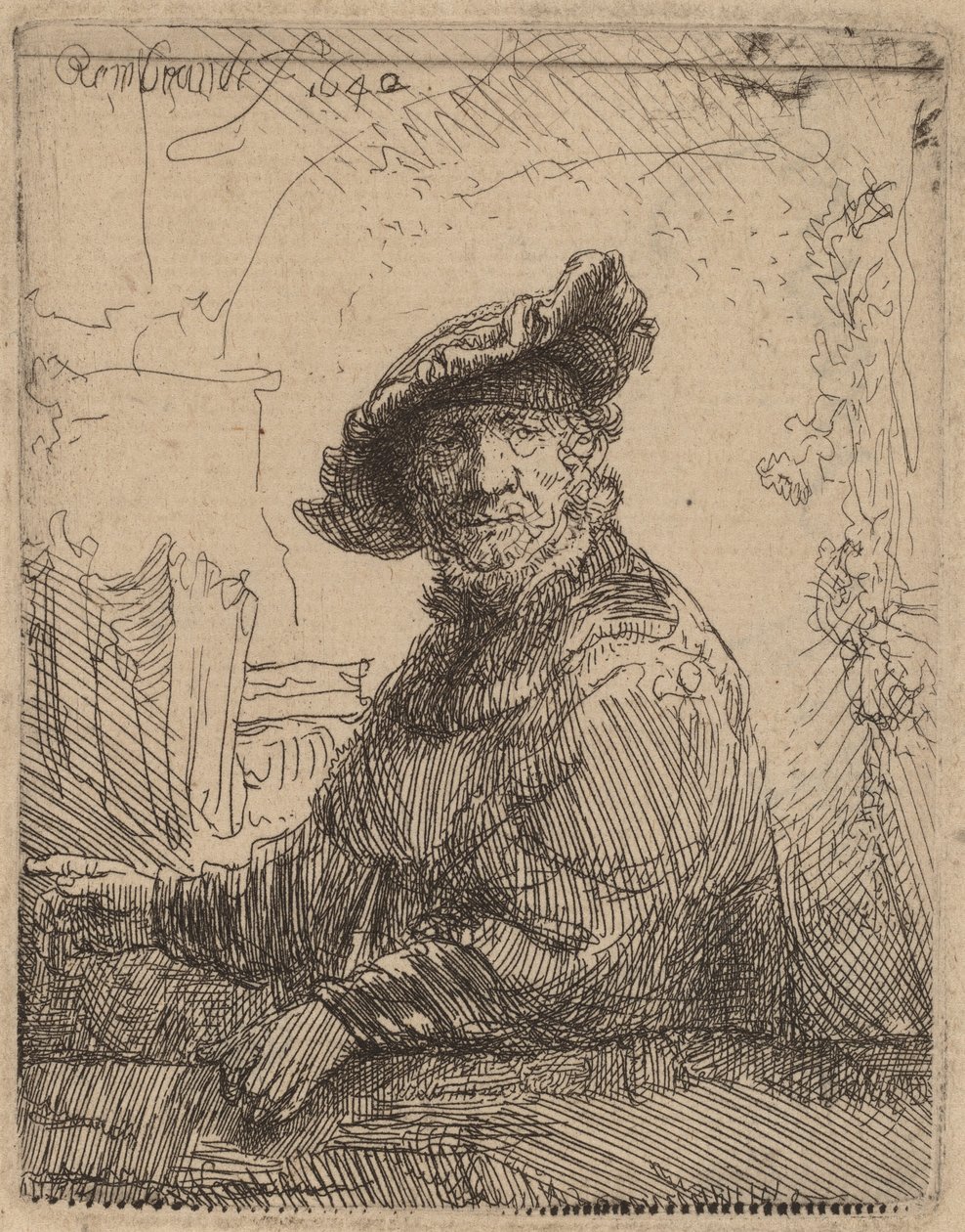 Man in een prieel, 1642 door Rembrandt van Rijn