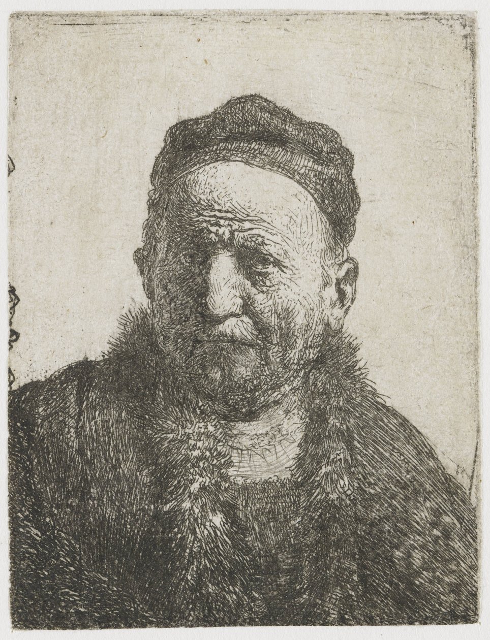Man met een nauwsluitende muts: buste (de vader van de kunstenaar?) door Rembrandt van Rijn