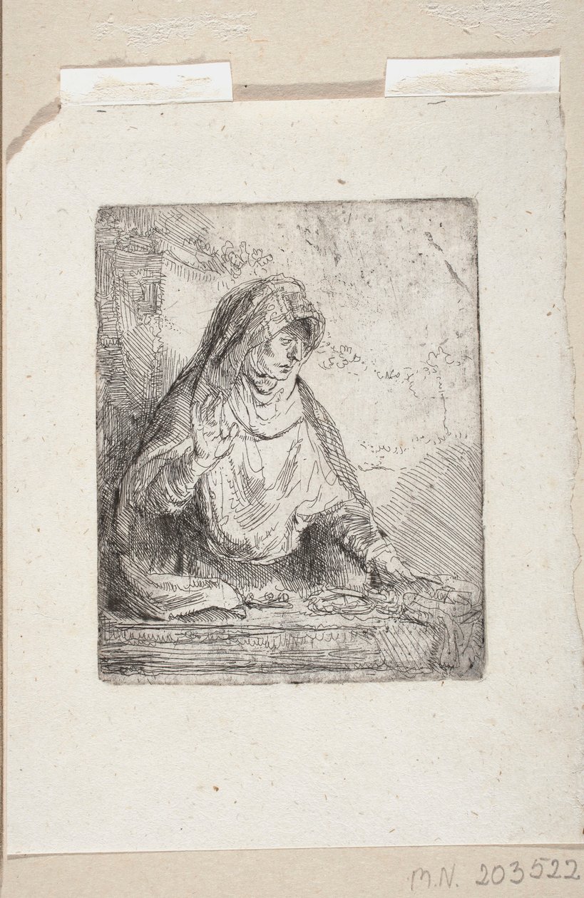 Onze-Lieve-Vrouw van de Smarten met de instrumenten van de Lijdensweg door Rembrandt van Rijn