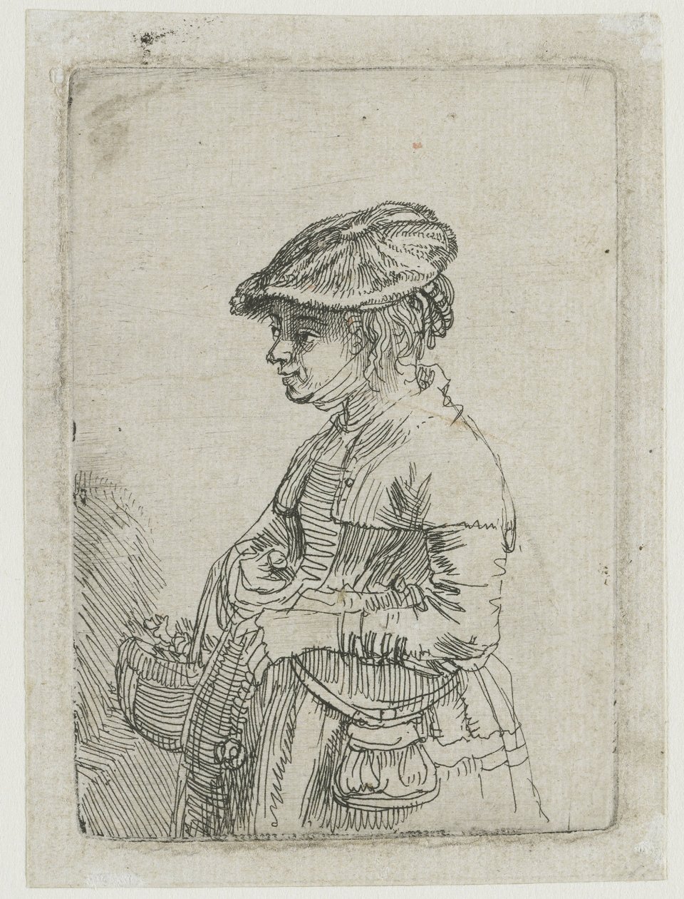 Meisje met mand door Rembrandt van Rijn