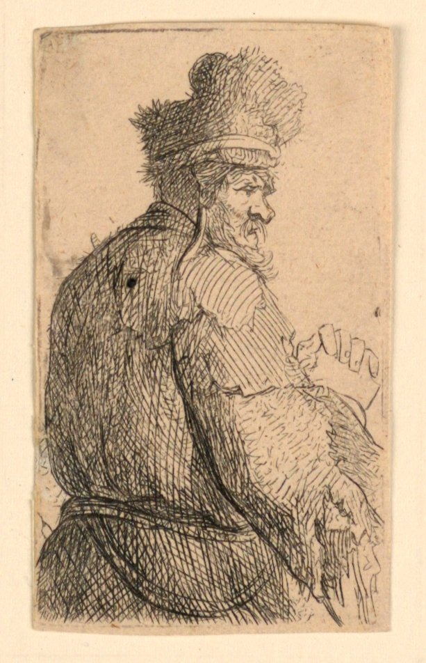 Oude Man van Achteren Gezien, Profiel naar Rechts: Halffiguur door Rembrandt van Rijn