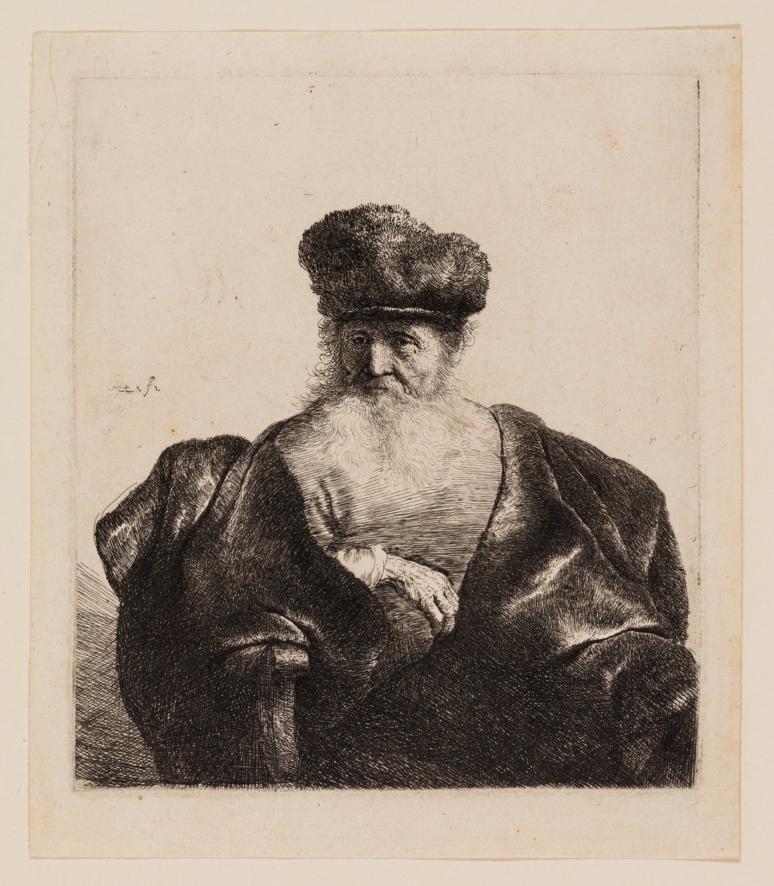 Oude Man met Baard, Bontmuts en Fluwelen Mantel door Rembrandt van Rijn