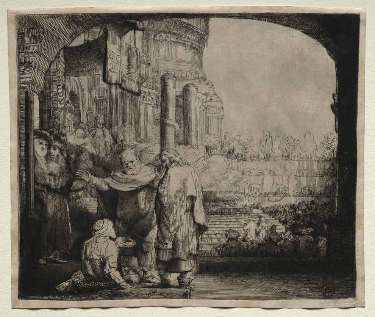 Petrus en Johannes Genezen de Kreupele bij de Tempelpoort door Rembrandt van Rijn