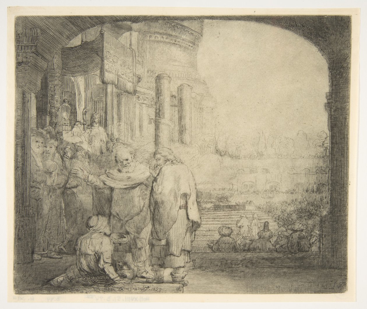 Petrus en Johannes Genezen de Kreupele bij de Tempelpoort door Rembrandt van Rijn