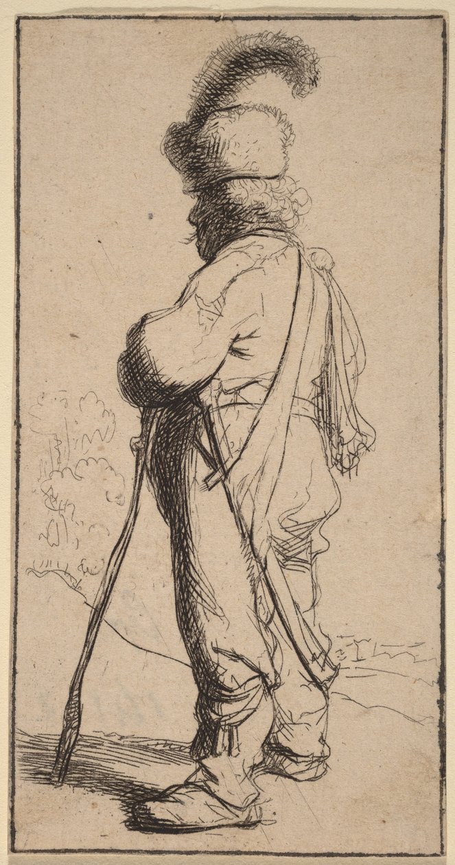 Polander, leunend op een stok door Rembrandt van Rijn