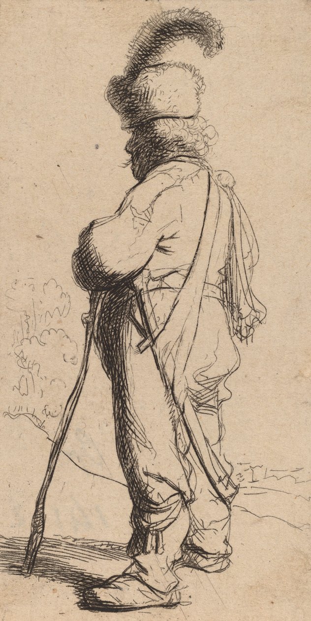 Poolse Man Leunend op een Stok door Rembrandt van Rijn