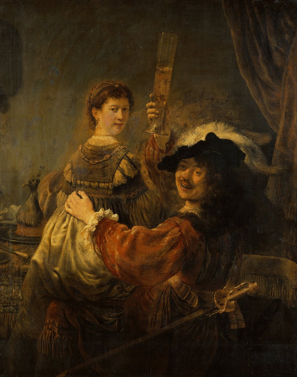 Rembrandt en Saskia in de gelijkenis van de verloren zoon, ca. 1635 door Rembrandt van Rijn