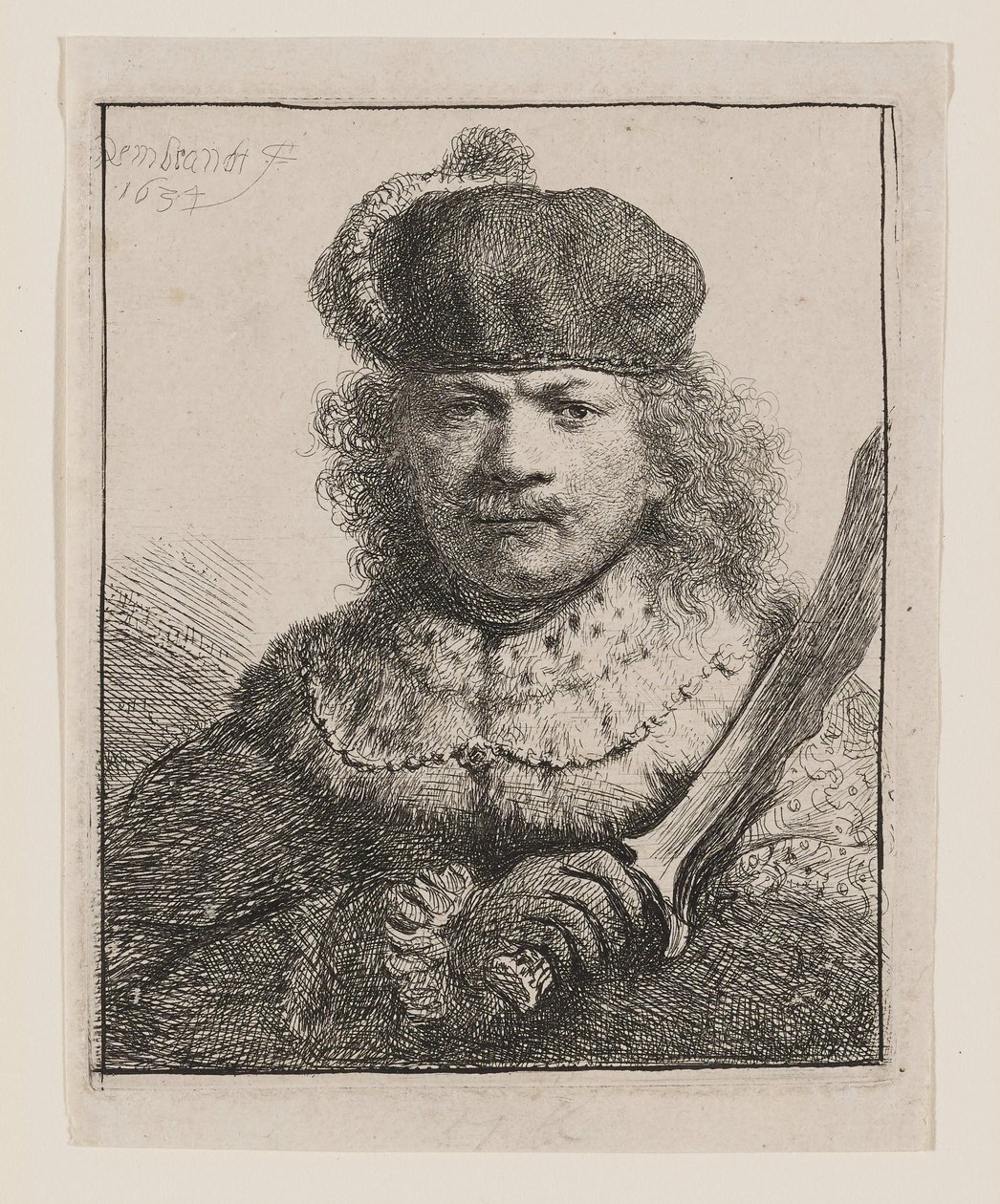 Rembrandt met opgeheven sabel door Rembrandt van Rijn