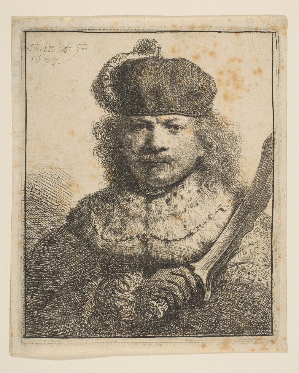 Rembrandt met geheven sabel, 1634 door Rembrandt van Rijn