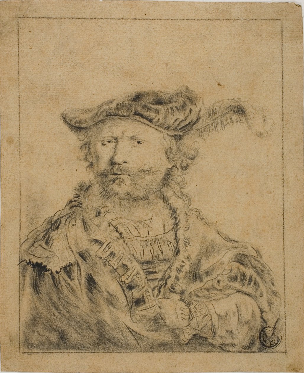 Rembrandt met een Gevederde Hoed door Rembrandt van Rijn