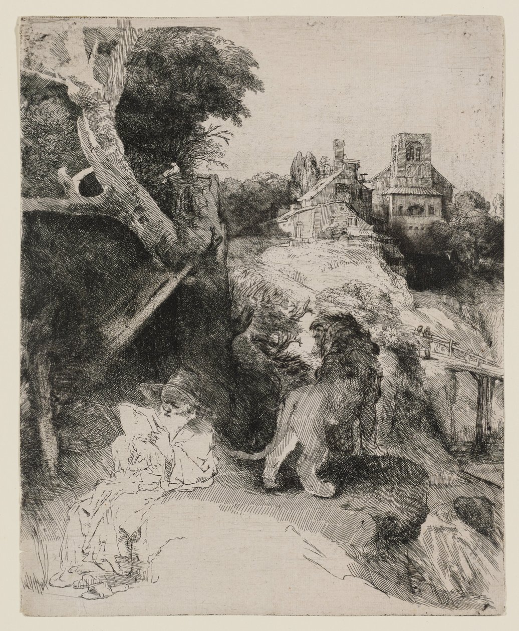 De heilige Hiëronymus aan het lezen in een Italiaans landschap door Rembrandt van Rijn