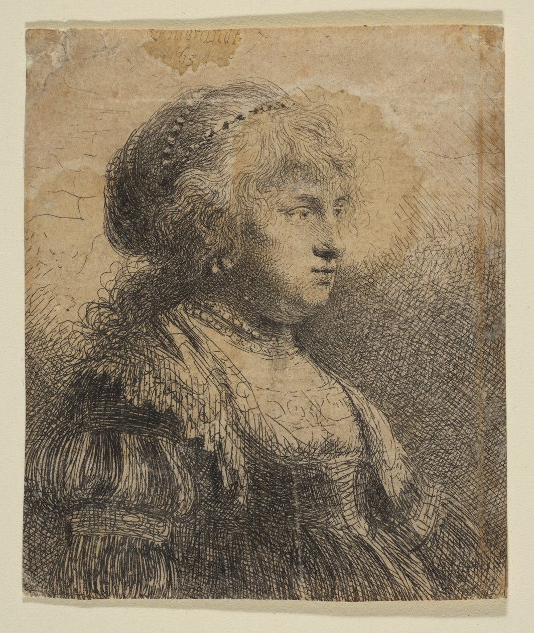 Saskia met parels in haar haar, 1634 door Rembrandt van Rijn