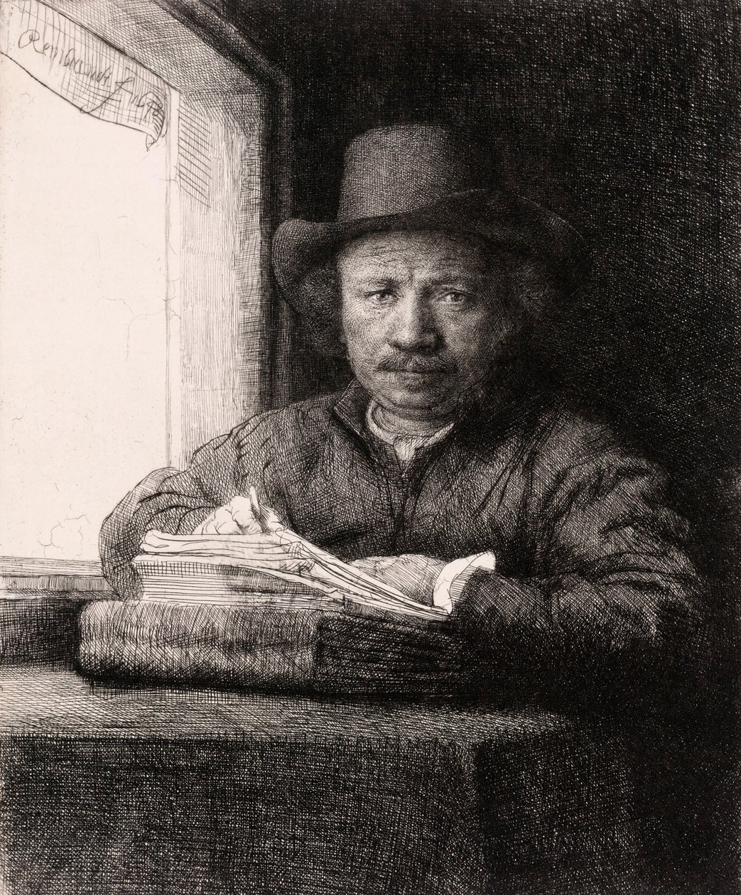 Zelfportret Tekening bij een Raam door Rembrandt van Rijn door Rembrandt van Rijn