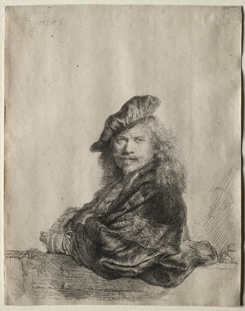 Zelfportret Leunend op een Stenen Vensterbank door Rembrandt van Rijn