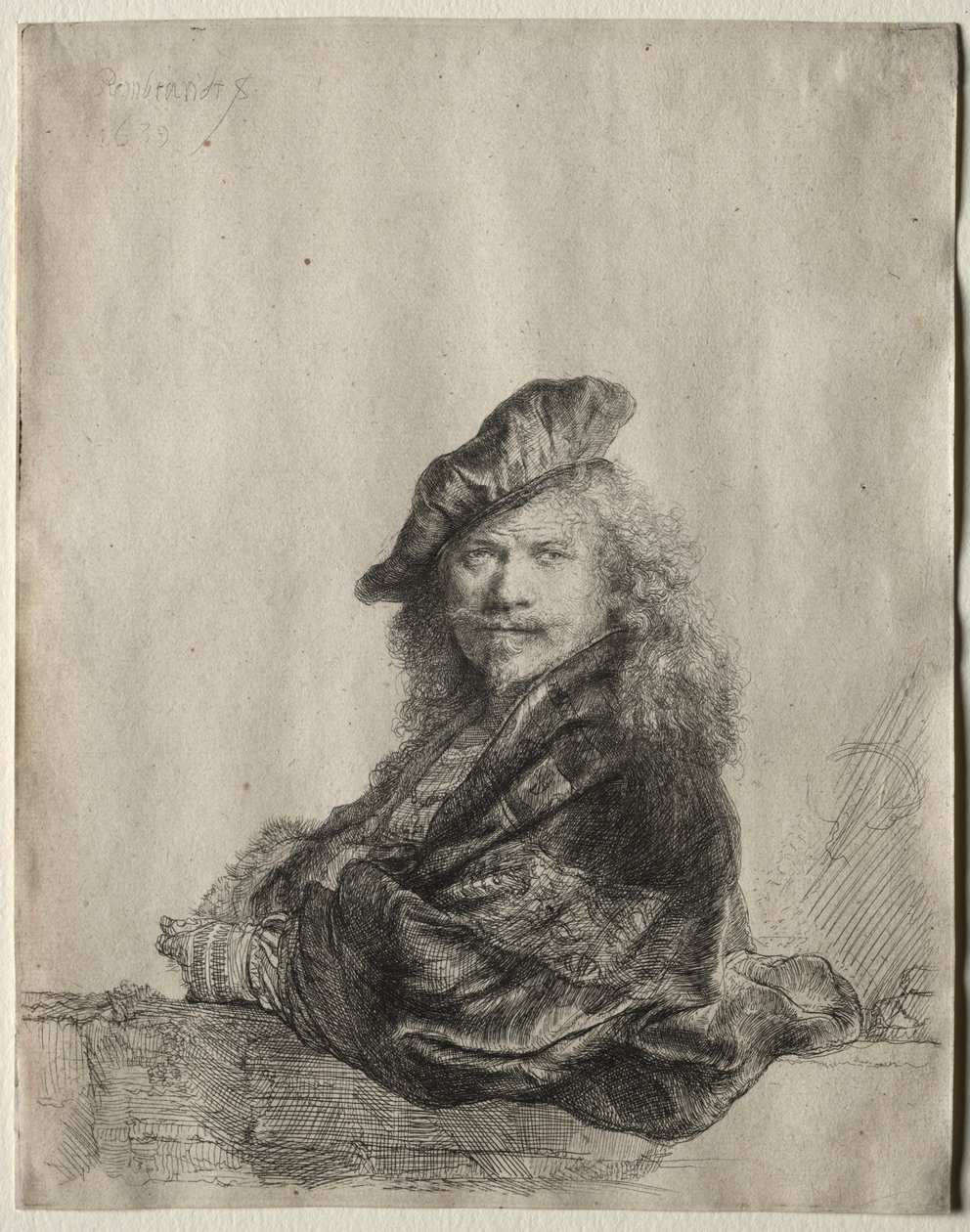 Zelfportret Leunend op een Stenen Vensterbank, 1639 door Rembrandt van Rijn