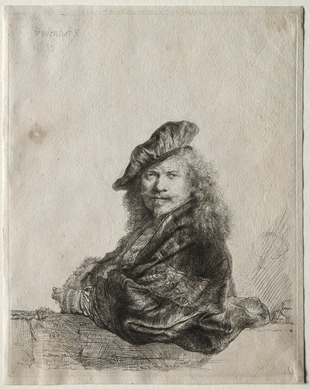 Zelfportret leunend op een stenen vensterbank, 1639 door Rembrandt van Rijn